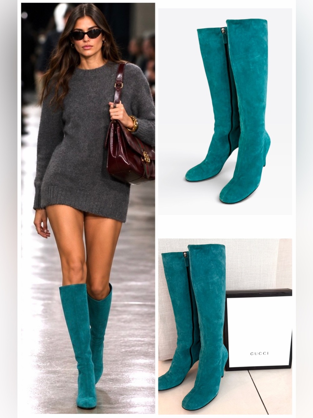 Gucci Teal Suede knee high boots